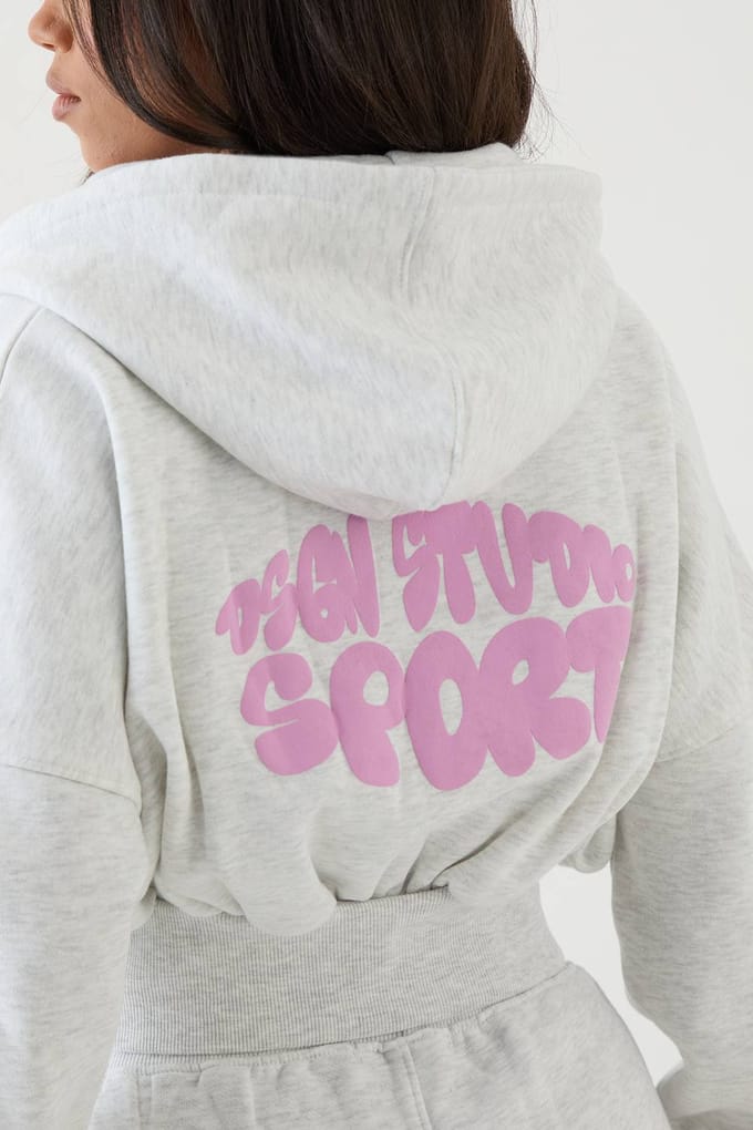 Dames Dsgn Studio Sport Bubble Boxy Crop Hoodie | Ash Grey | Maat: Large