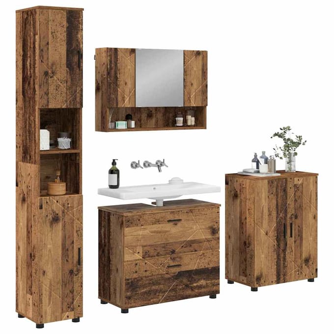 vidaXL - Badkamermeubel - Set - 4 - st - Oud - Hout - 35 - x - 30 - x - 192 - cm