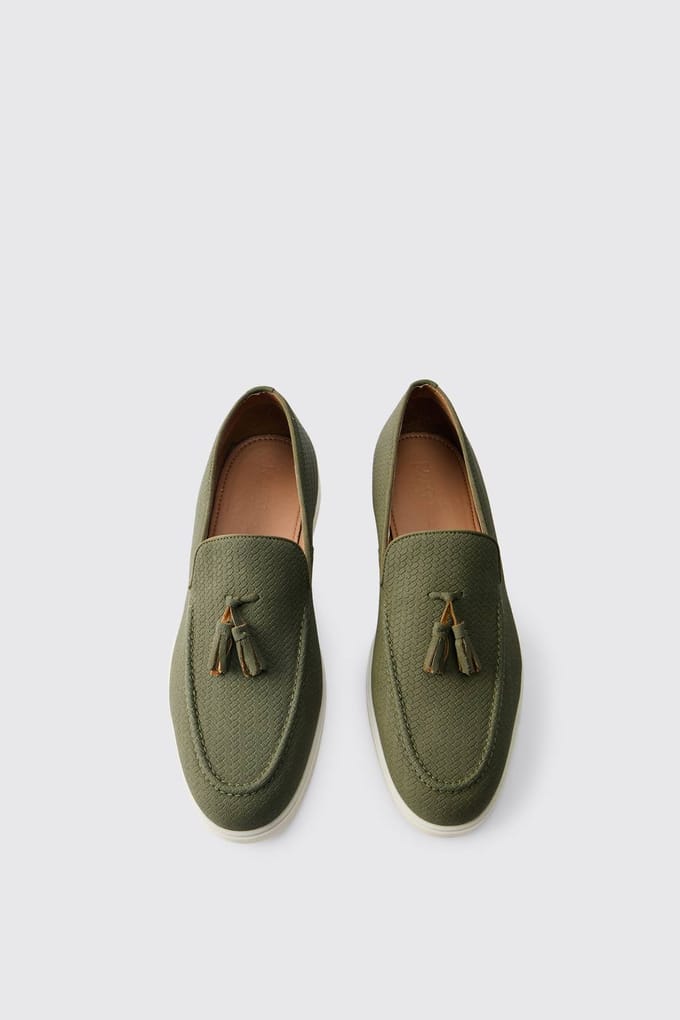 Gestructureerde Loafer Met Kwastjes Van Pu-leer | Olive | Size 42