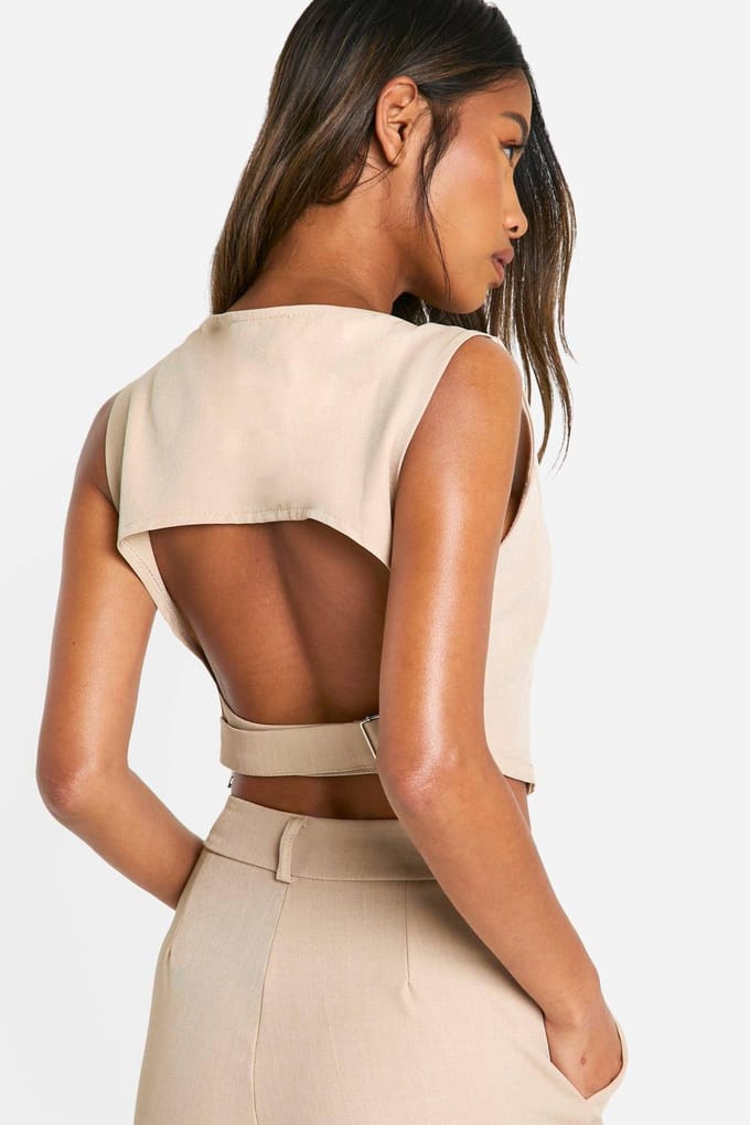 boohoo Dames Open Rugloze Op Maat Gemaakte Vest | Stone | Maat: 14