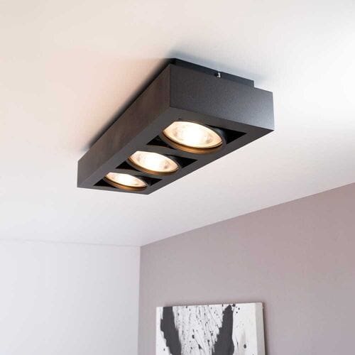 Castor nero III by LUSENZ - Rechthoekige 3-lichts plafondlamp met richtbare spots en matzwarte coating