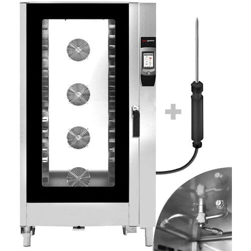 GGM Gastro Kombidämpfer - Touch - 40x GN 1/1 oder 20x GN 2/1 - inkl. Waschsystem, Temperaturfühler & Gestellwagen Zilver / Zwart