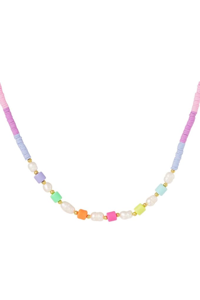 Colourful pearls- necklace - Rainbow collection- Multi- Stainless Steel - Ketting - Yehwang