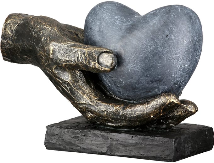beeld ik schenk mijn hart aan jou - grijs en brons 10x18x12 cm - polyresin