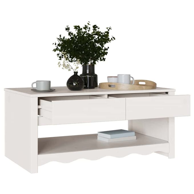 vidaXL - Salontafel - Drammen - Wit - 99 - x - 55 - x - 45 - cm - Massief - grenenhout