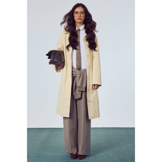 boohoo Dames Maxi Wollen-Look Jas | Butter | Maat: 8
