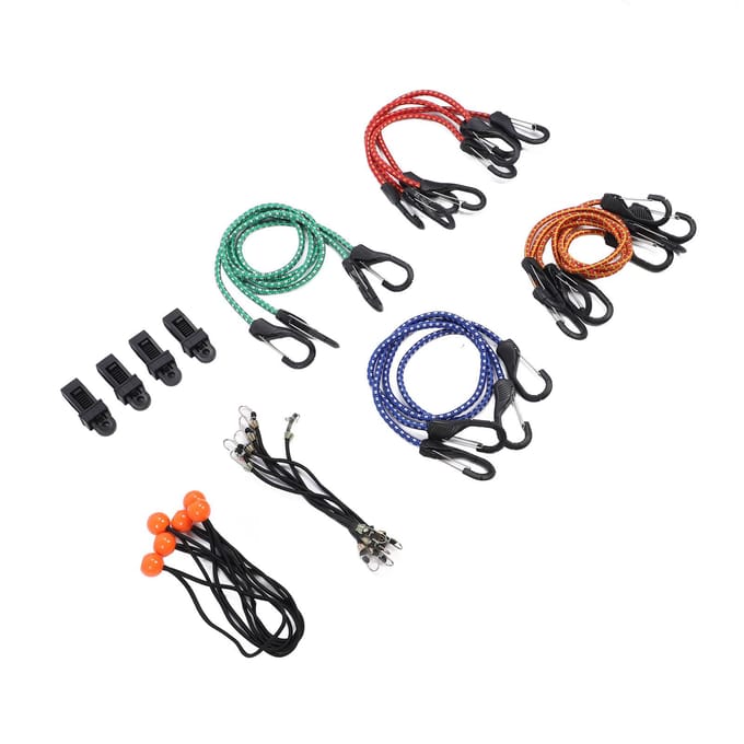 28 Stuks Set Bungee Koord Hoge Elasticiteit Rubber Sjorband met Haak voor Bagage Kamperen Tent black