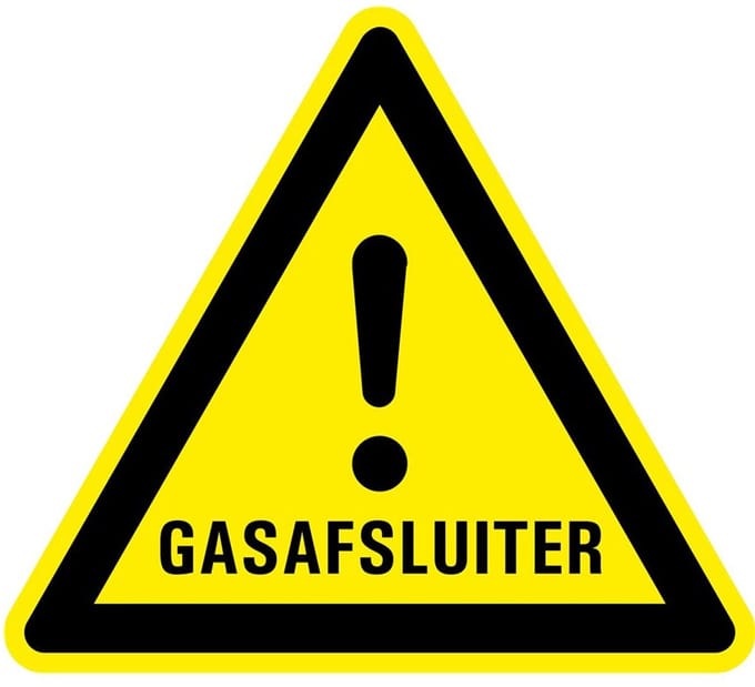 Waarschuwingsbord gasafsluiter, kunststof 200 mm