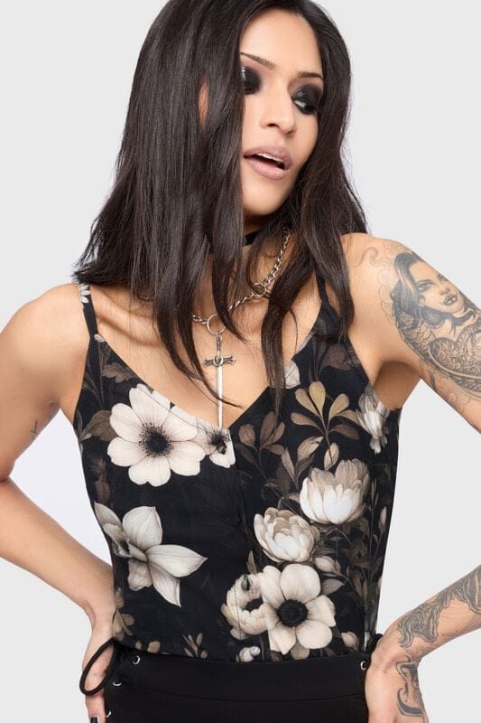 Killstar - Gothic Top - Celestial Summer - Stellar Hour Button Up Cami Top - S tot 4XL - voor Vrouwen - zwart