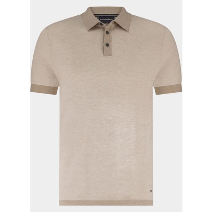 Polo Scotland Blue beige wren knitted korte mouw 3 knopen