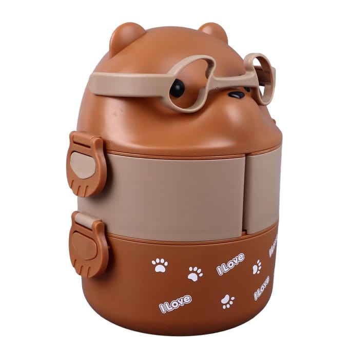 Lunchbox 2 Lagen Containers Draagbare Lunchbox Herbruikbare Lekdichte Voedselcontainer voor School Werk Camping Beer Brown