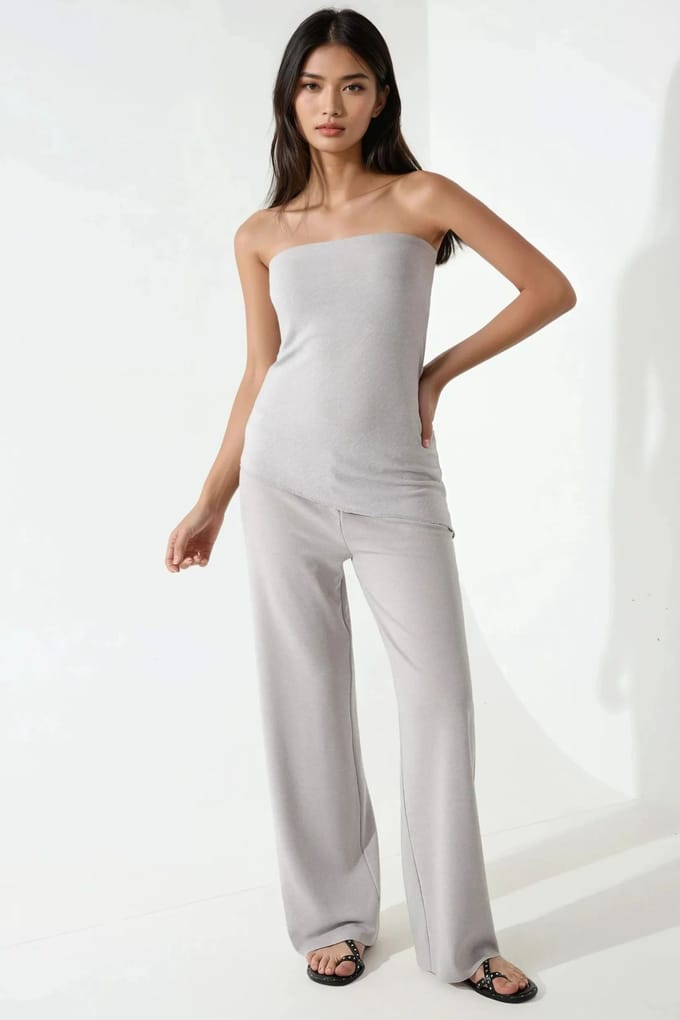 Gestructureerde Straploze Top & Broek Twee Stuks Set