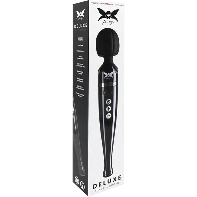 Pixey DeLuxe - Black Chrome Edition - Oplaadbare Wand Vibrator - de krachtigste die er is