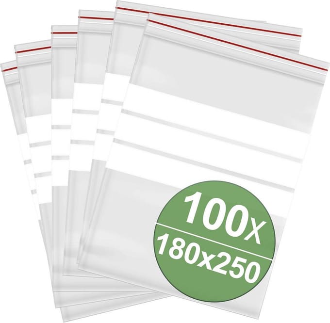 Hersluitbare zak met etiketstrook (b x h) 180 mm x 250 mm Transparant Polyethyleen