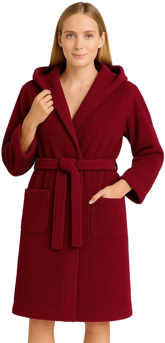 Barbons Badjas Dames - Katoen met Capuchon - Oekotex - Wijnrood - S