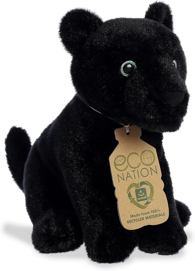 Grote Zwarte Panter Knuffel - 23 cm - Gemaakt van Gerecyclede Materialen