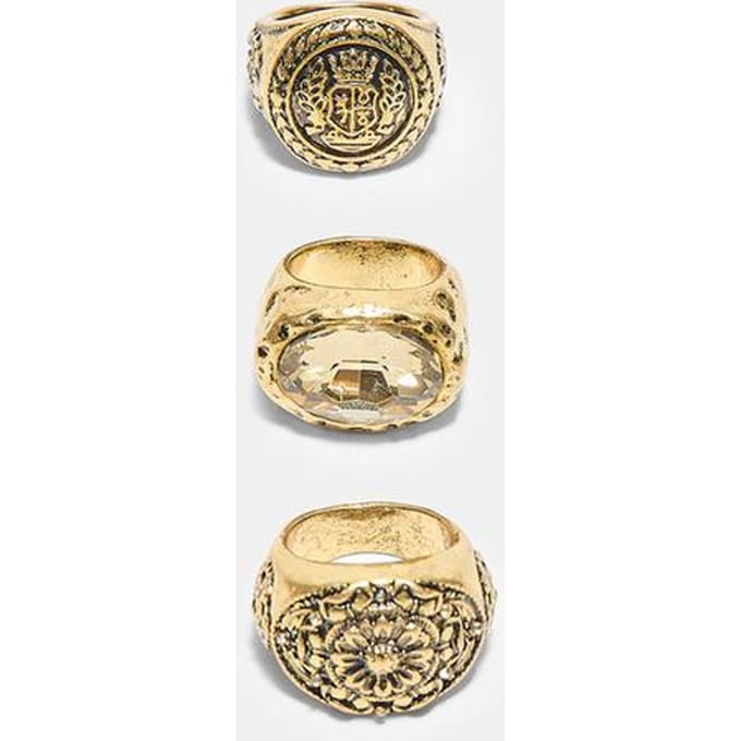 Stradivarius Set van 3 gegraveerde ringen  Goud OS