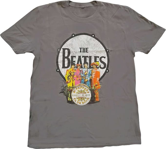 The Beatles - Sgt Pepper & Drum Heren T-shirt - M - Grijs