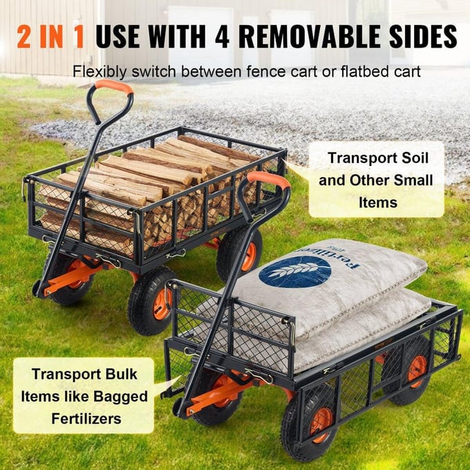Chariot de jardin robuste en métal pour jardin et cour 880 lbs de charge