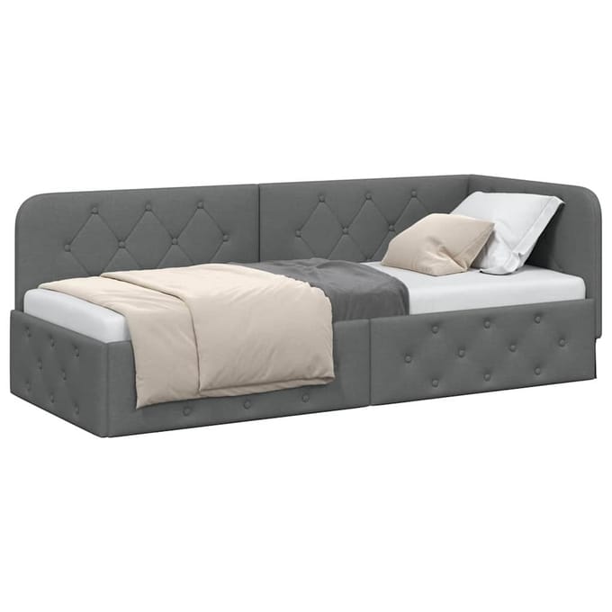 vidaXL - Hoek - Bed - Frame - Donkergrijs - 80 - x - 200 - cm - Stof