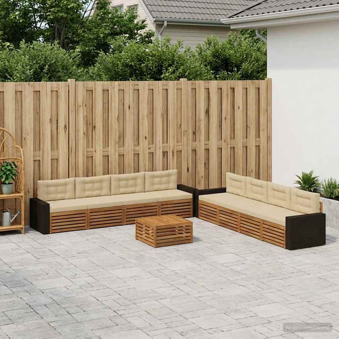 vidaXL - Buiten - bank - set - 9 - st - Natuurlijk - en - Beige - Polyester