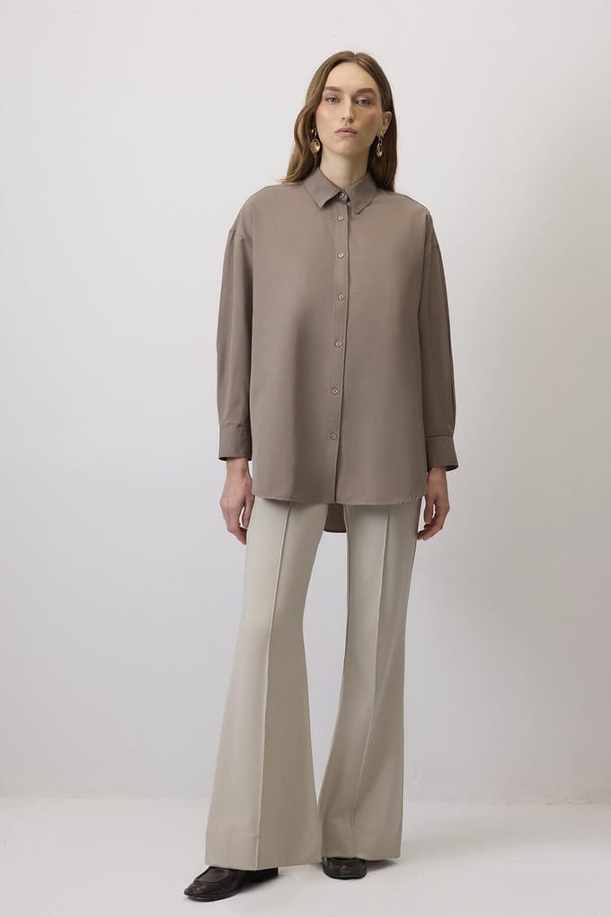 Touché Privé - Oversized poplin blouse - Taupe - Dames