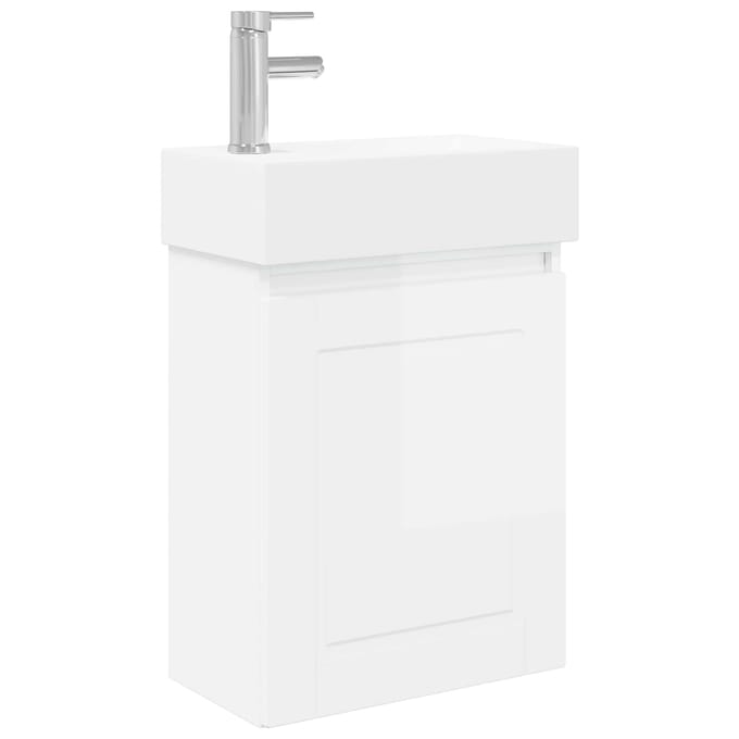 vidaXL - Badkamermeubel - met - kraan - Hoogglans - Wit - 45,5 - x - 22,5 - x - 84 - cm