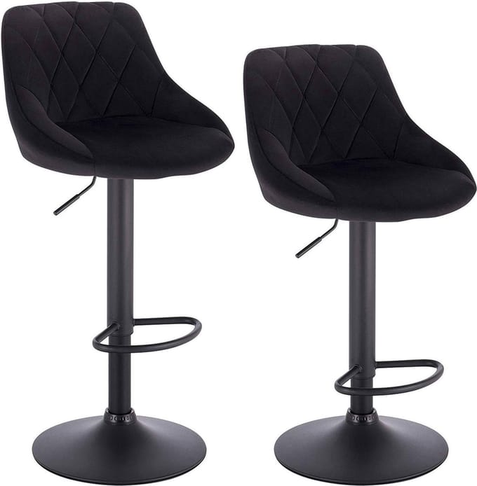 Bolt Edge Designer Barkruk - Zwart - Velvet - Ergonomisch - Verstelbaar - Zithoogte 60-82cm - Set van 2