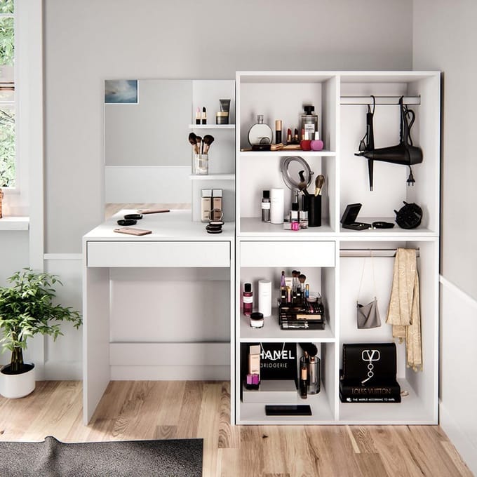 Make-up tafel set met kasten en spiegel 140 cm - wit
