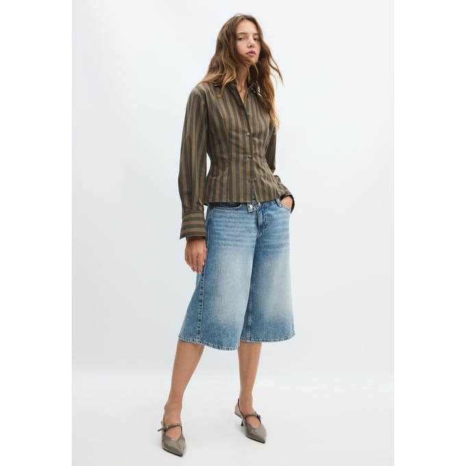 Stradivarius Gestreept overhemd  Kaki XS