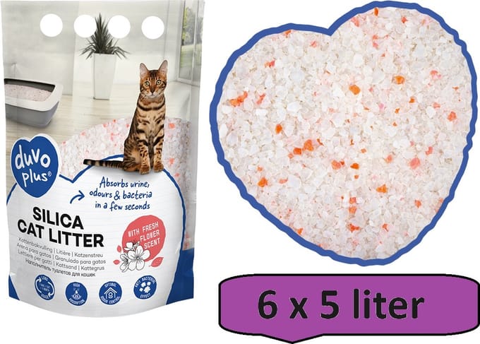 Premium silica kattenbakvulling bloemen wit/roze - 6 x 5 liter