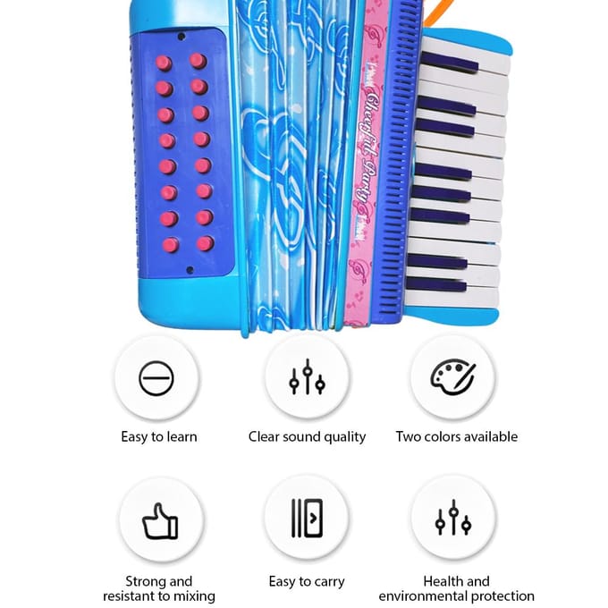 Mini accordéon 20 touches 16 basses, matériau ABS avec boucle, bouton léger, accordéon œil-main jaune