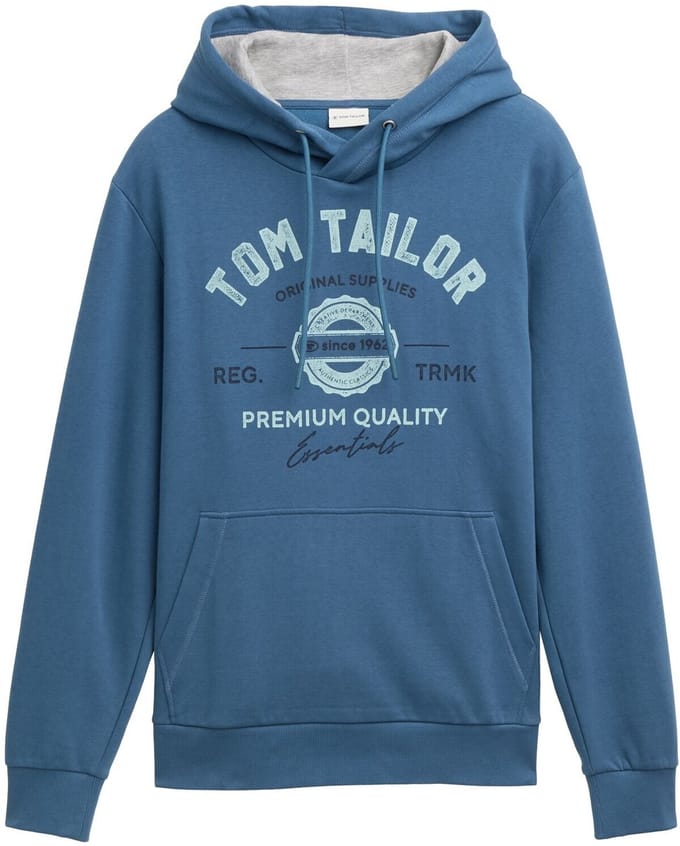 Tom Tailor - Hoodie-sweatshirt met logoprint - Maat S - real teal blue