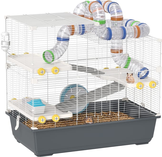 PawHut-Hamsterkäfig-Metall, Kunststoff-78L x 45B x 73H cm-Grau