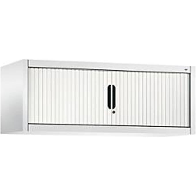 C + P rolluikkast Omnispace, afsluitbaar, B 1200 x D 420 x H 450 mm, staal/kunststof, verkeerswit