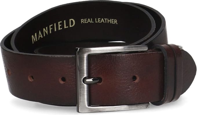 Manfield - Unisex - Donkerbruine leren riem - Maat 85
