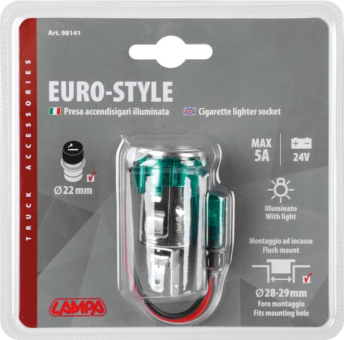 Euro-style verlichte sigarettenaanstekeraansluiting 24V