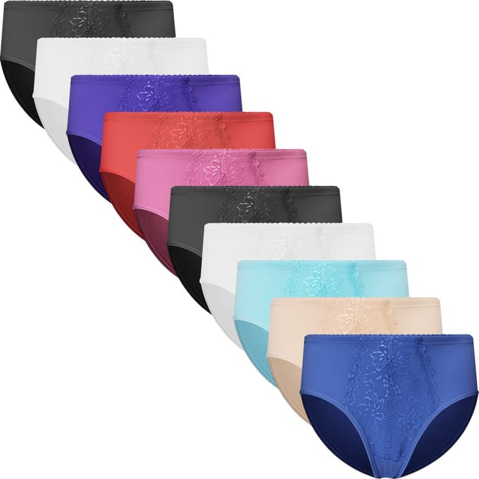 10-Pack Dames Slips met Kant in het midden - Onderbroek - Hoge Taille - Maat L 9040