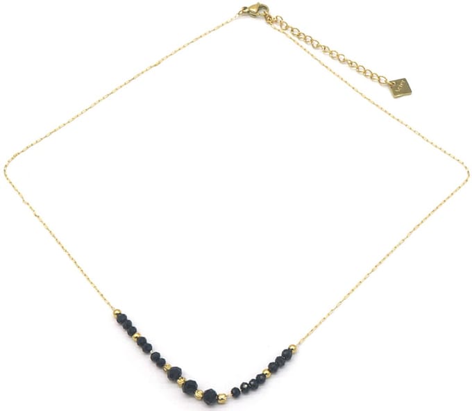 Ketting met Glaskralen - RVS - Lengte 39-44 cm - Zwart