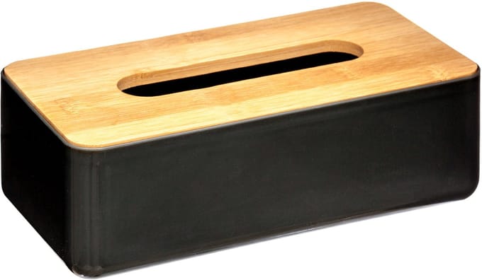 5Five Tissuedoos - zwart - bamboe deksel - kunststof - 26 x 13 cm - tissue box