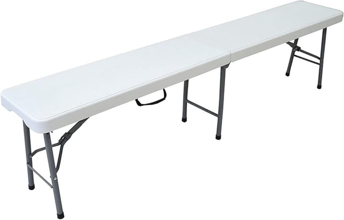 Klapbank - Opklapbaar meubel - Buiten zitten - Houtlook design - 183 cm lengte - Wit