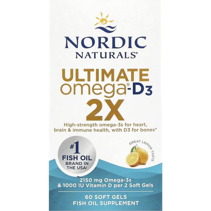 Nordic Naturals, Ultimate Omega 2X met vitamine D3, citroensmaak, 60 softgels