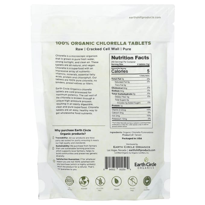 100% Biologische Chlorella, 1.000 Tabletten, 248G(8,75 Oz)