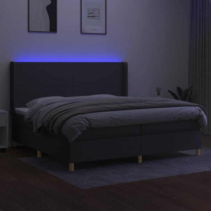 vidaXL - Boxspring - met - matras - en - LED - stof - donkergrijs - 200x200 - cm