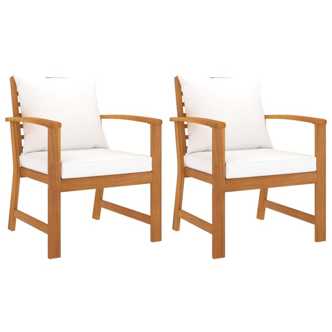 vidaXL - Tuinstoelen - 2 - st - met - crèmekleurig - kussen - massief - acaciahout