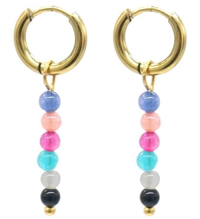 Oorbellen met Steentjes - Oorringen - RVS - 3 cm - Goudkleurig