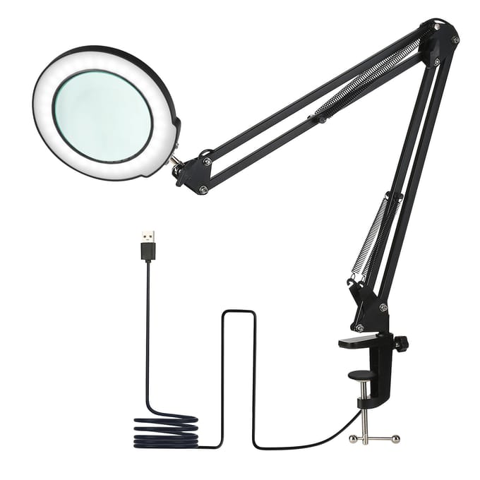Klemtafellamp met 5x Vergrootglas Zwenkarm Dimbare LED's Bureaulamp Touchbediening 5 zwart