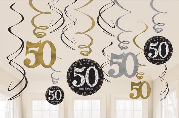 Amscan - Sparkling Celebrations - Swirl Decoratie 50 Goud (12 stuks)