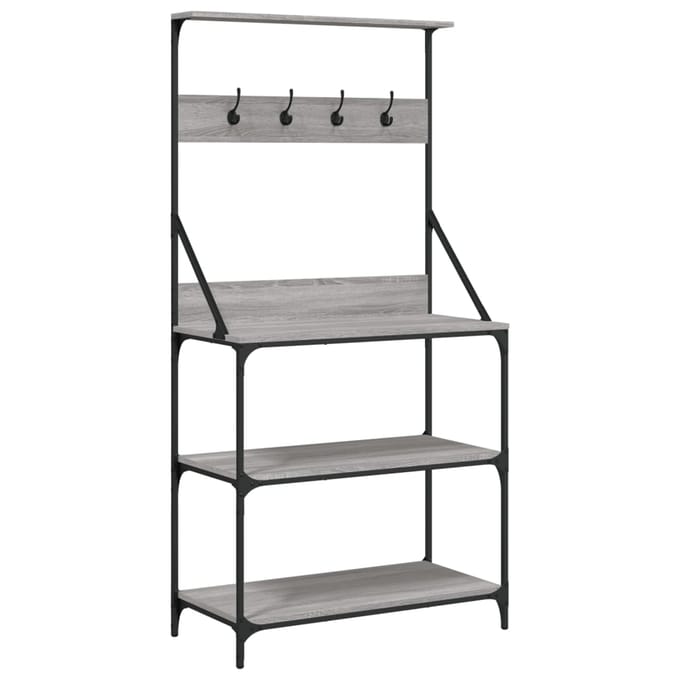 vidaXL - Bakkersrek - met - haken - 4-laags - bewerkt - hout - grijs - sonoma - eiken