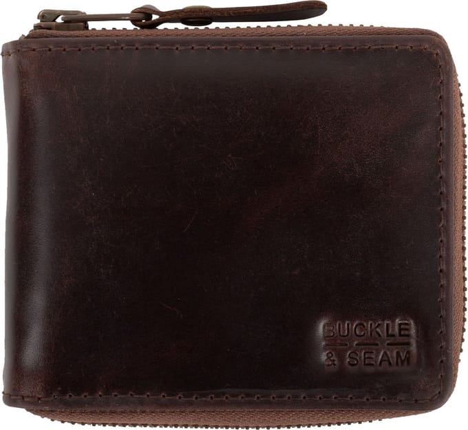 BUCKLE & SEAM Leren Portemonnee Grind Blu Zip Wallet Brown Donkerbruin